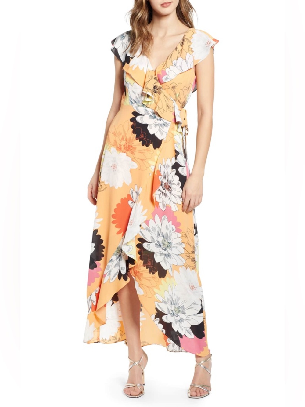 Leith Ruffle Wrap Floral Print Maxi Dress Women’s size Medium
